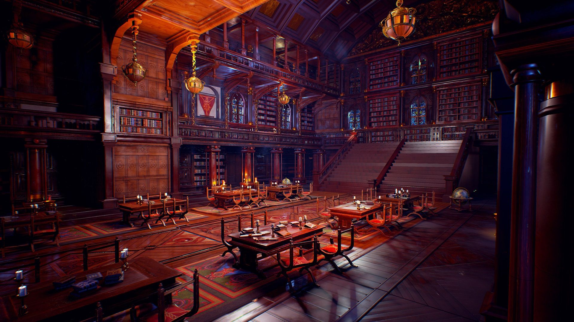 کتابخانه قدیمی کلاسیک زیبا معماری دکوراسیون چوبی گوتیک