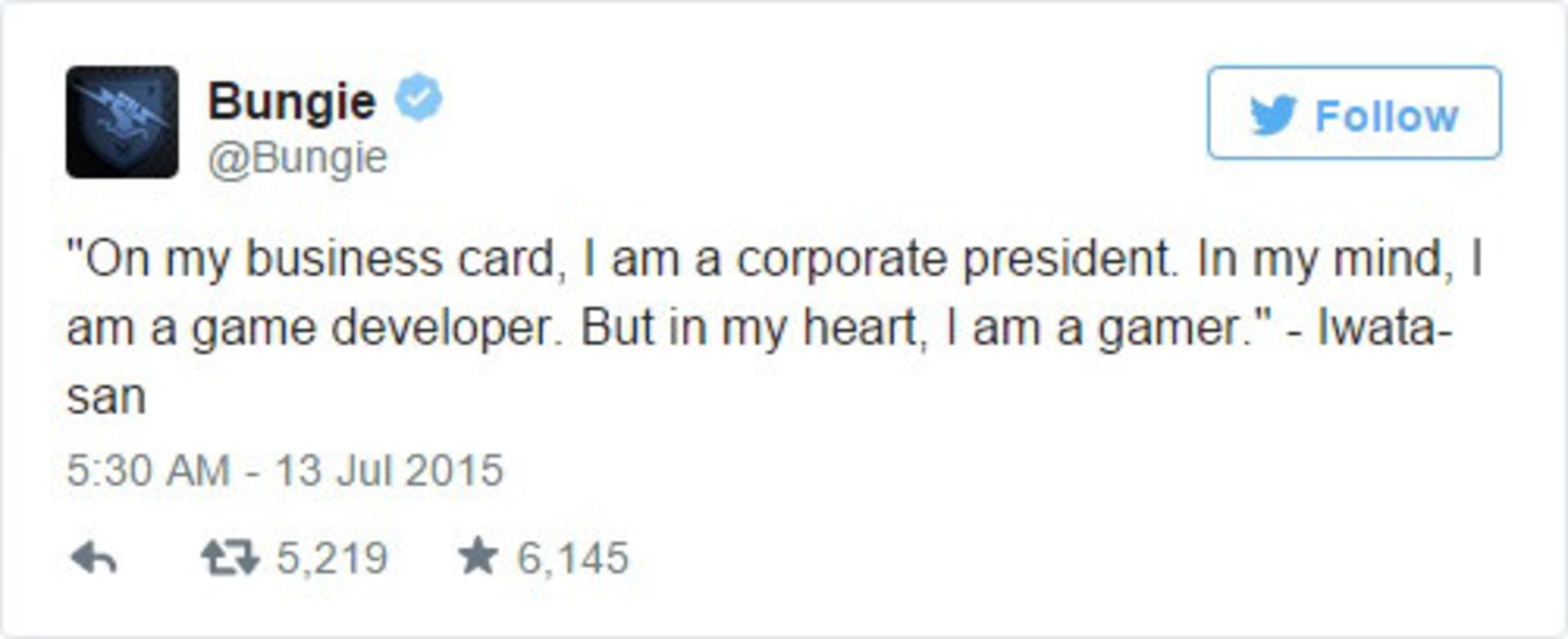 Game industry respect to Iwata