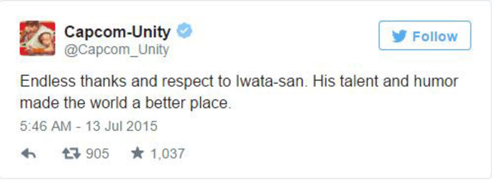 Game industry respect to Iwata