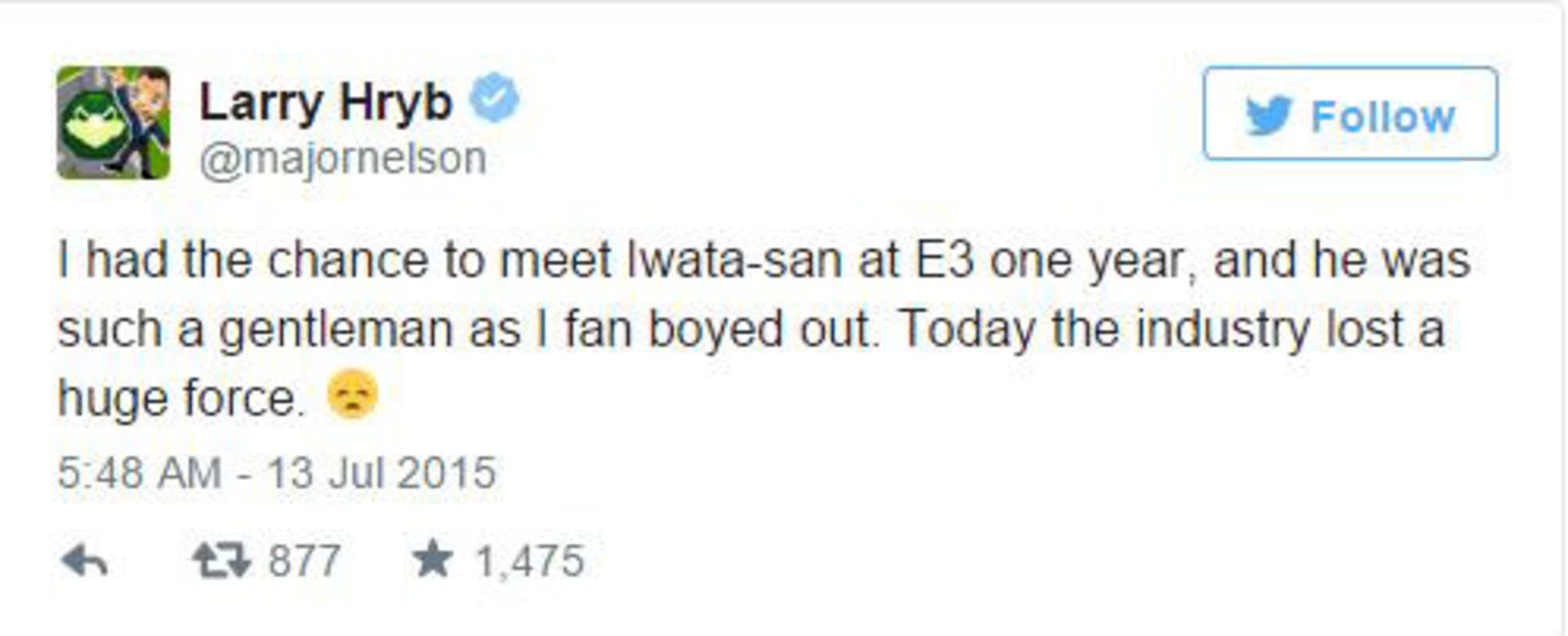 Game industry respect to Iwata
