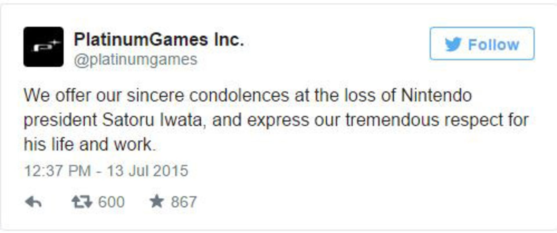 Game industry respect to Iwata