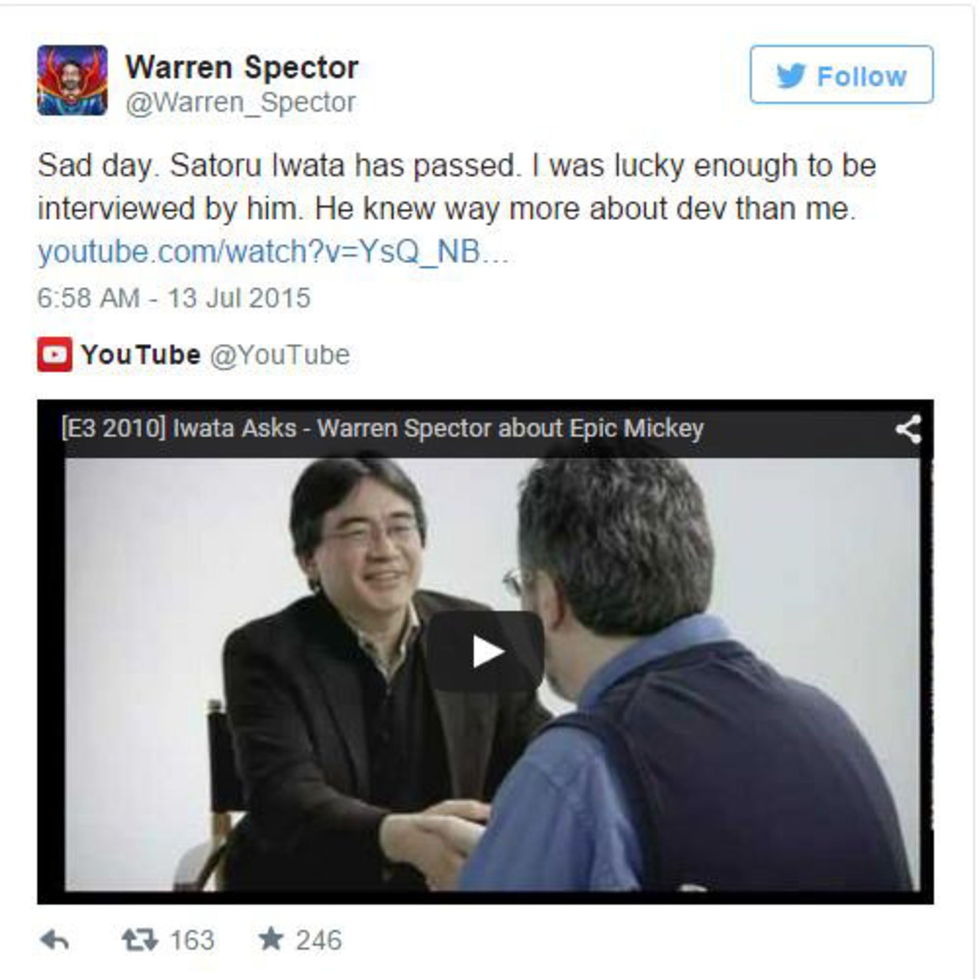 Game industry respect to Iwata