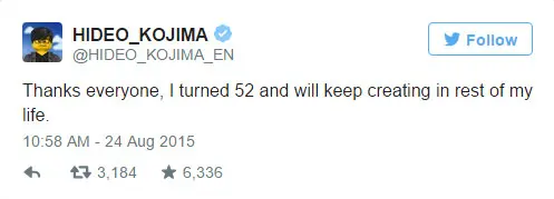 Hideo Kojima Tweet