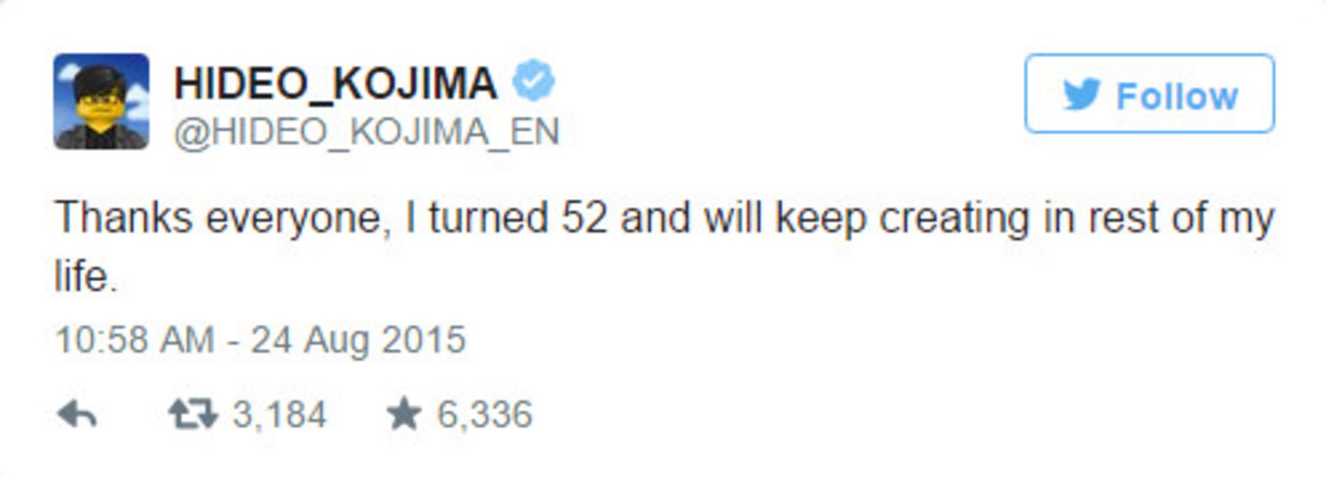 Hideo Kojima Tweet