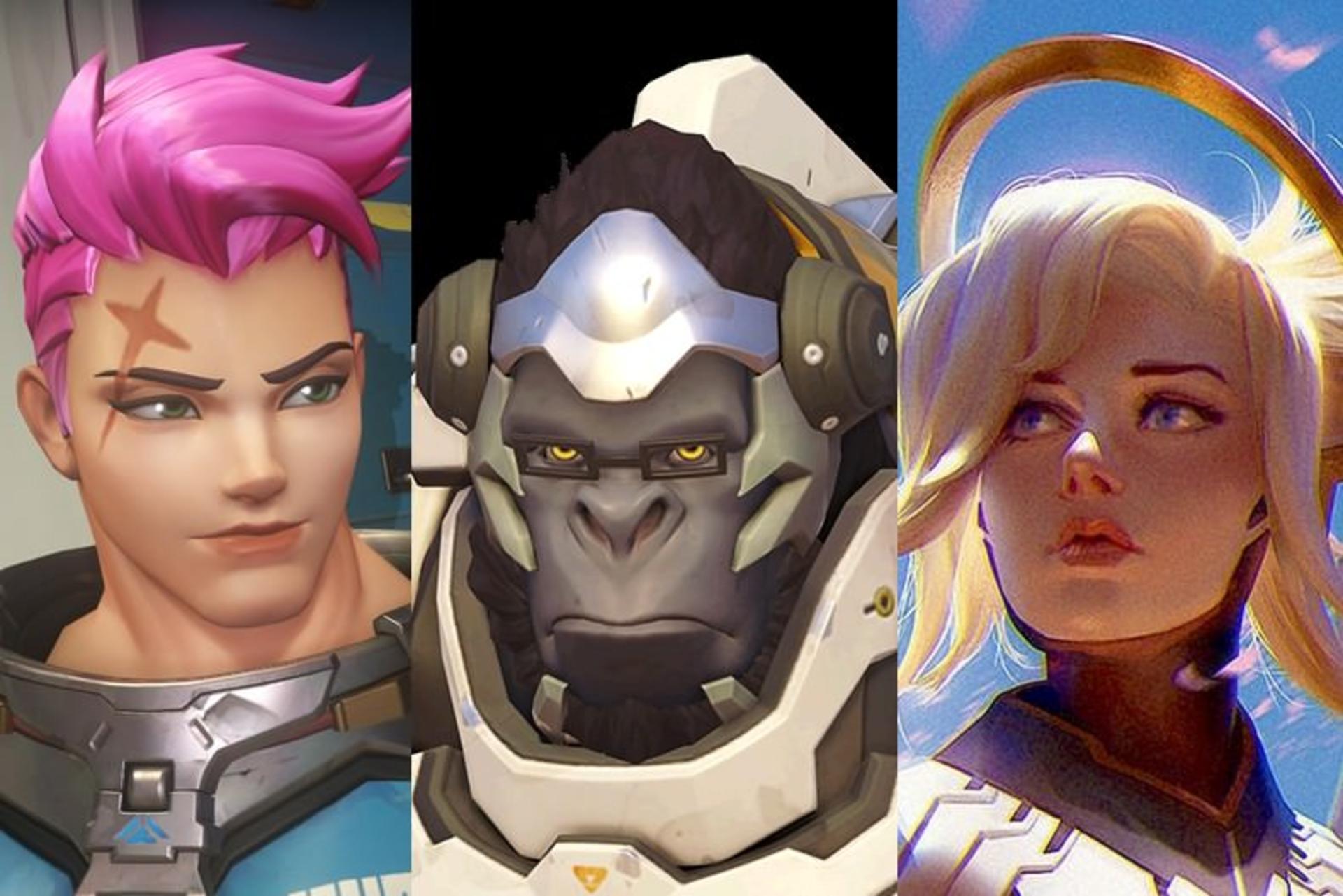 بازی Overwatch - شخصیت های وینستون (Winston)، زاریا (Zarya) و مرسی (Mercy)