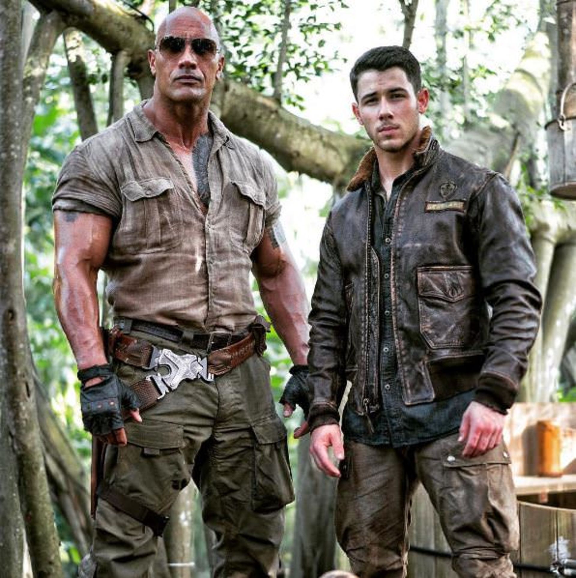 Nick Jonas and  Dwayne Johnson in Jumanji