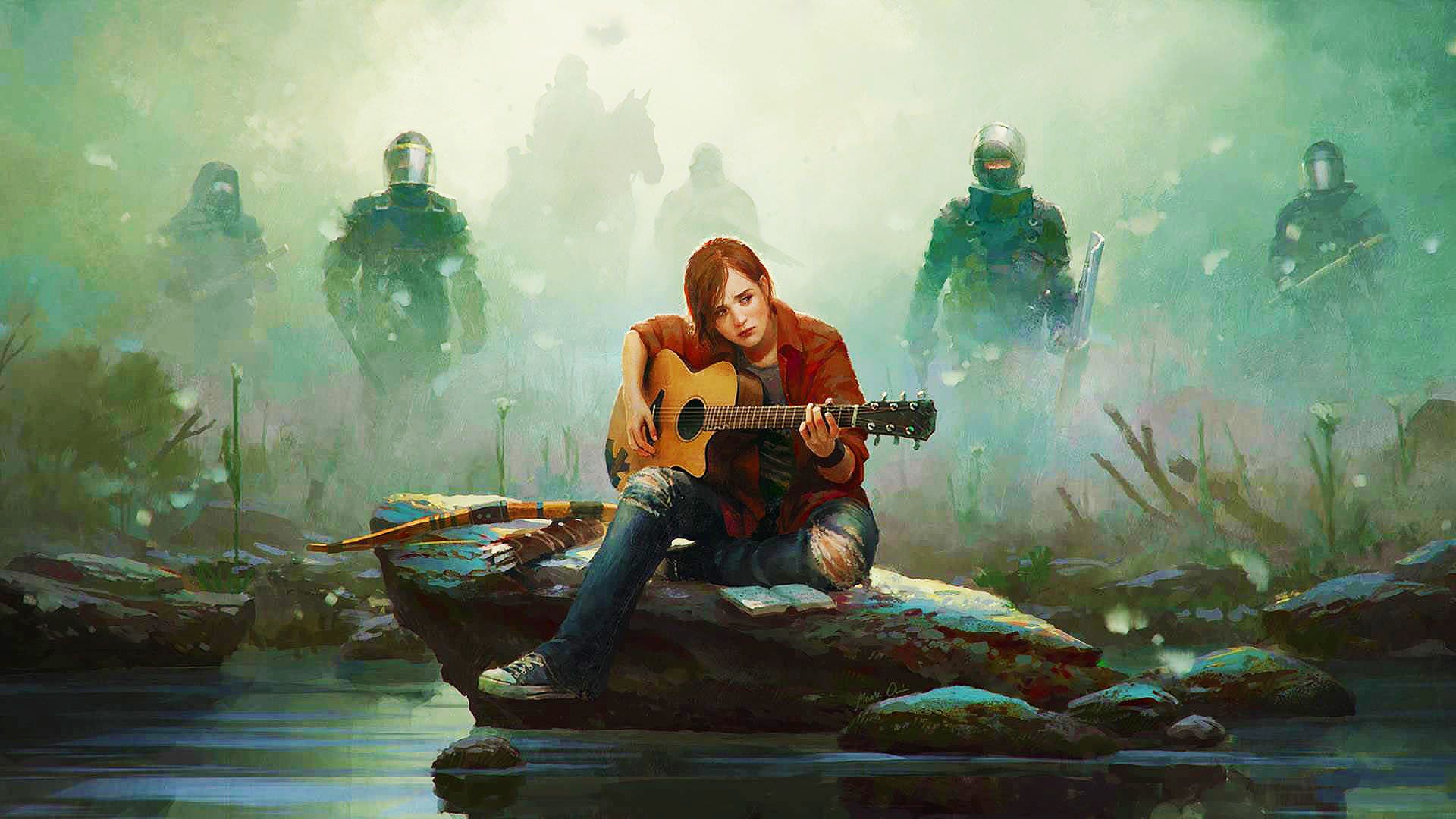 الی با گیتار میان تعداد بی شماری از زامبی ها در بازی The Last of Us
