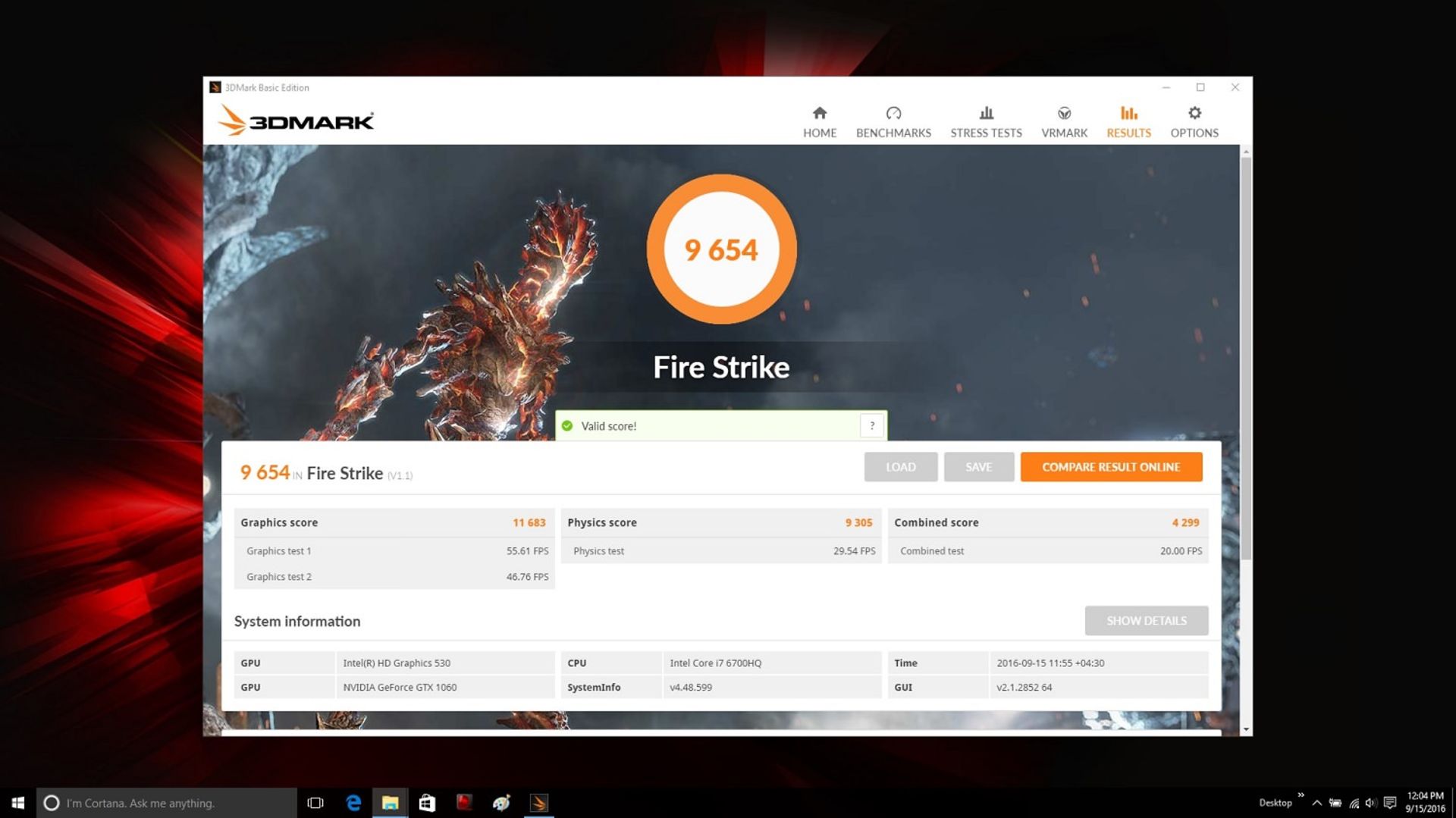 MSI GE72VR 3DMARK 2013 Fire Strike