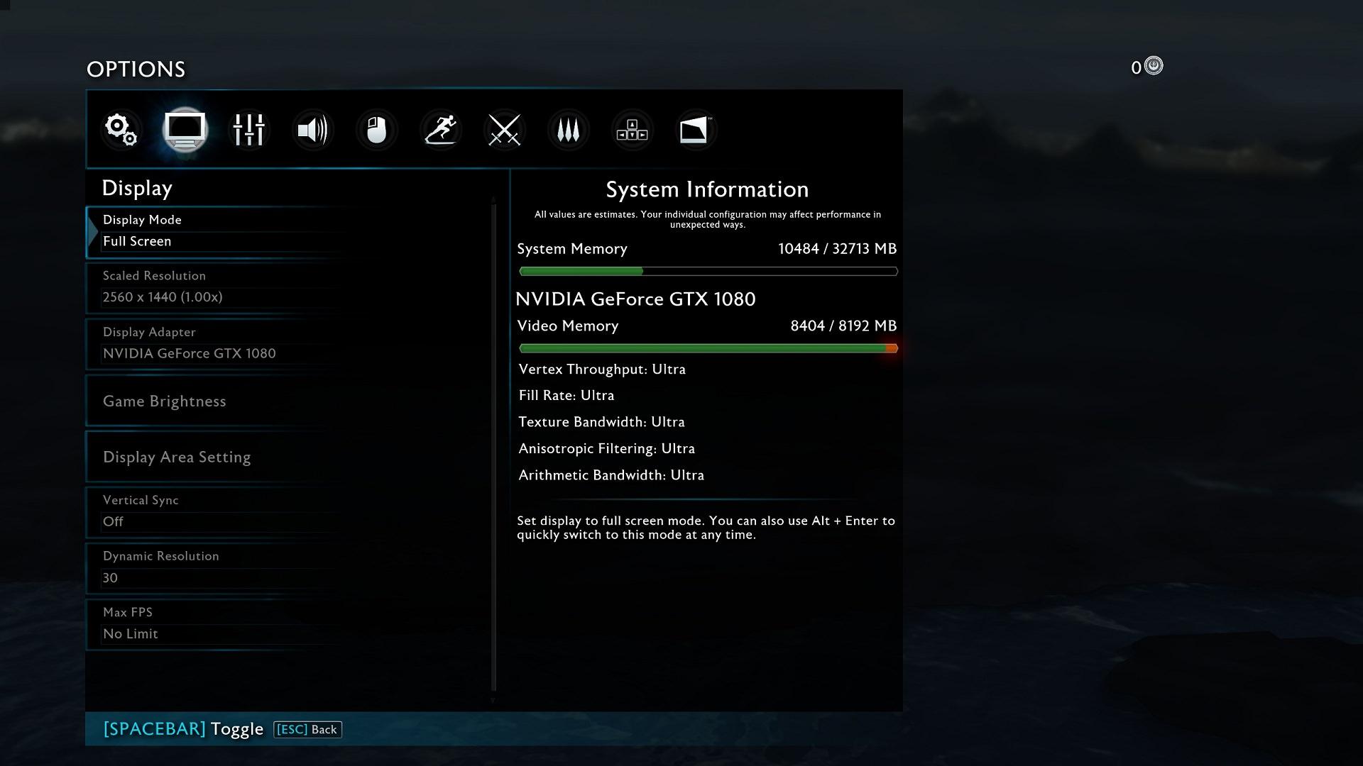 Shadow Of War Options Display