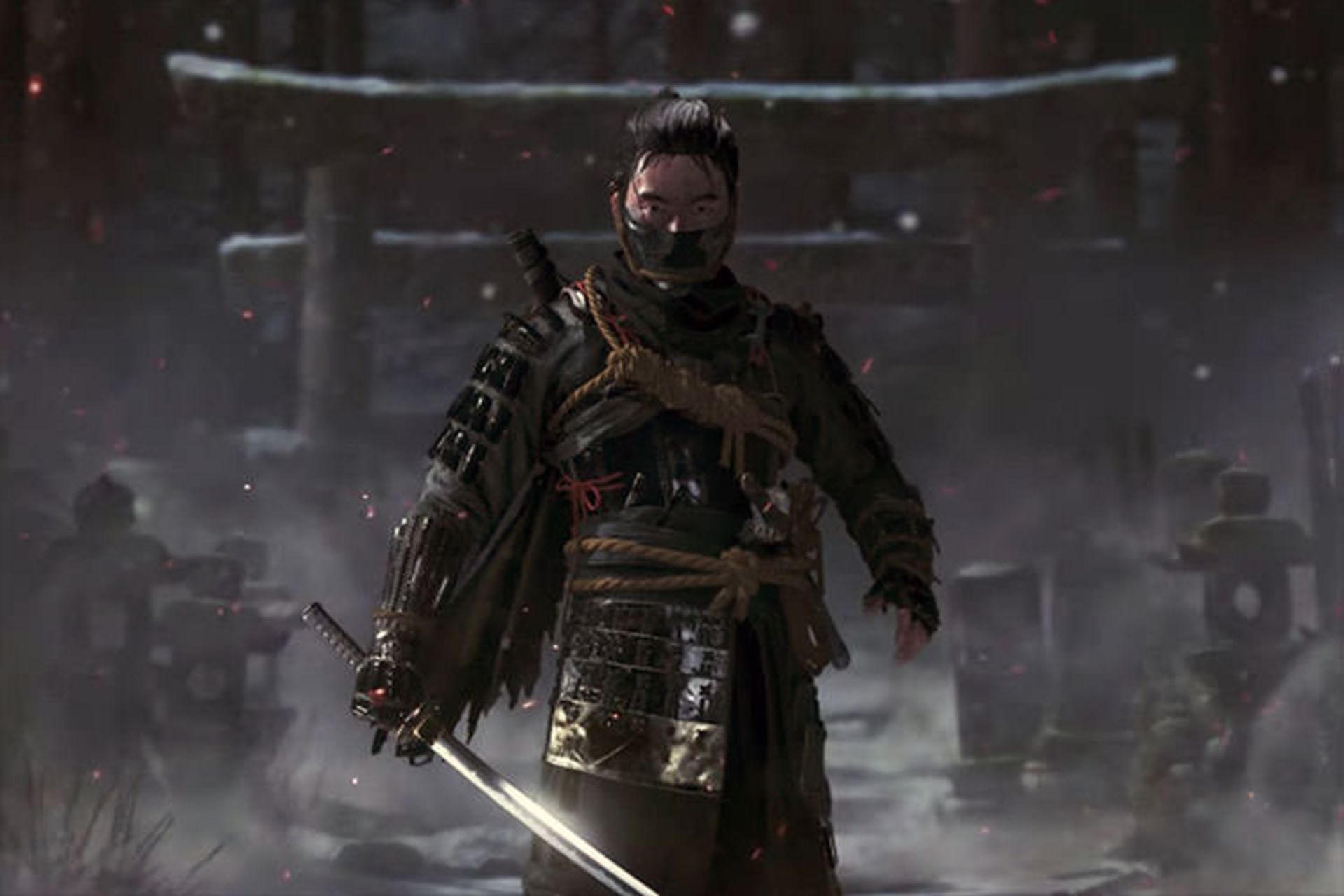 شخصیت اصلی بازی Ghost of Tsushima با شمشیر خود