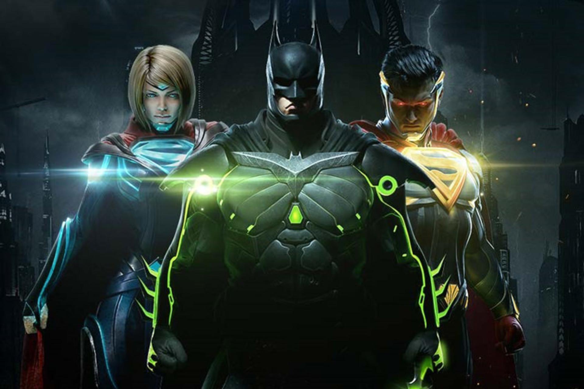 سوپرمن شیطانی و بتمن با لباس سیاه و سبز در بازی Injustice 2 اد بون