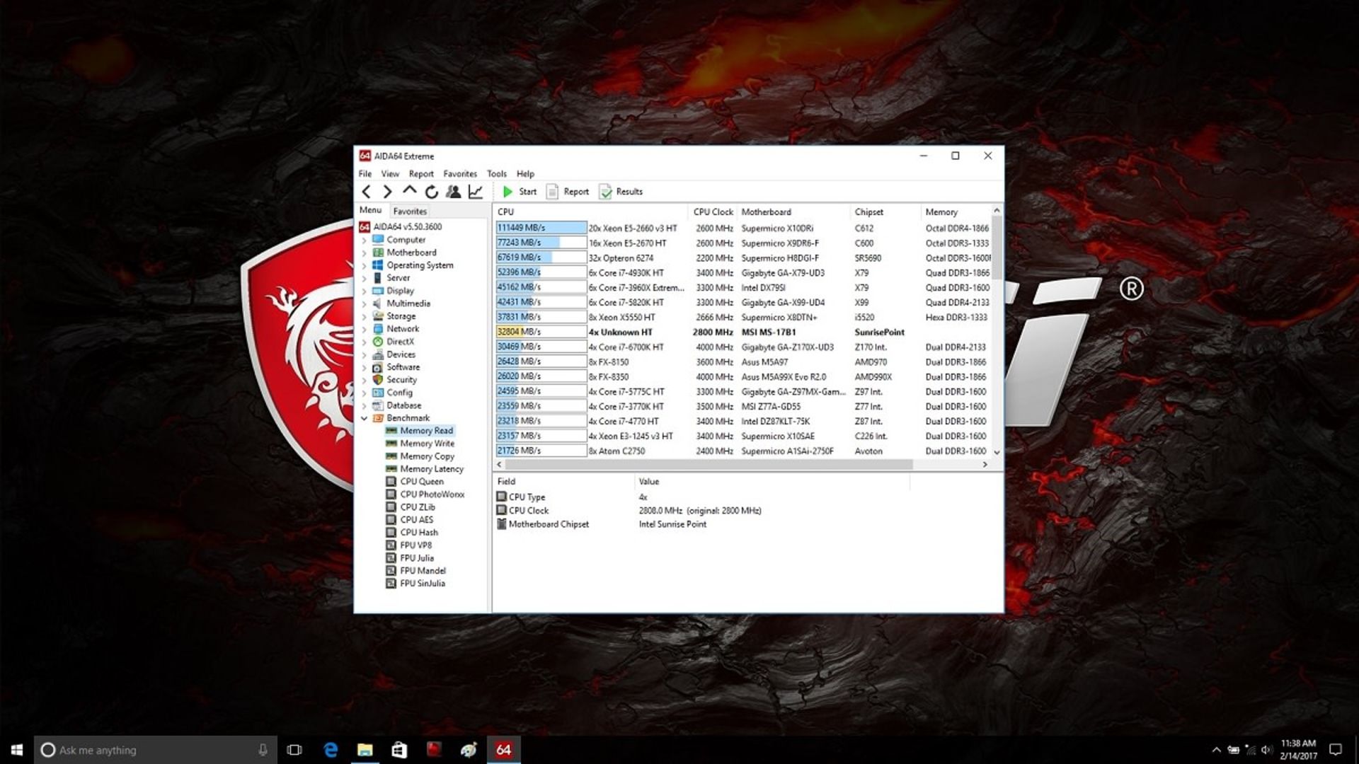 MSI GS73VR 7RF AIDA64 Mem Read