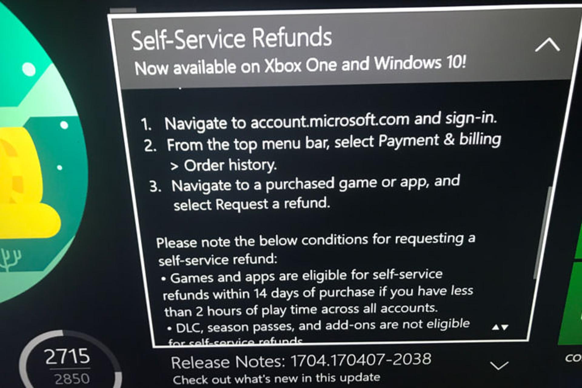 Xbox Self Service Refund 