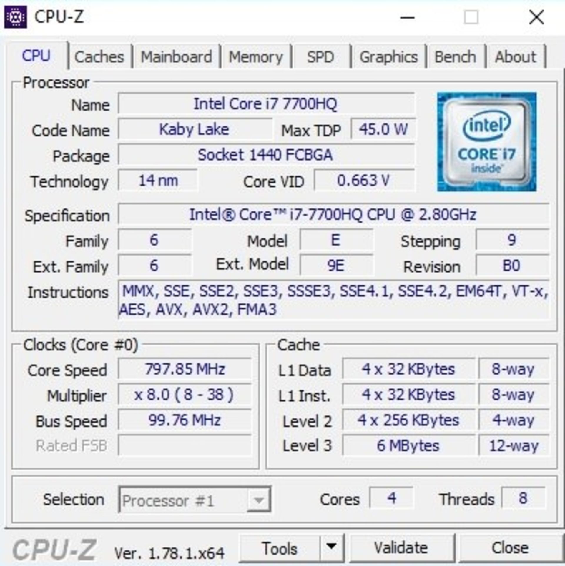 MSI GE62 7RE CPU-Z 1