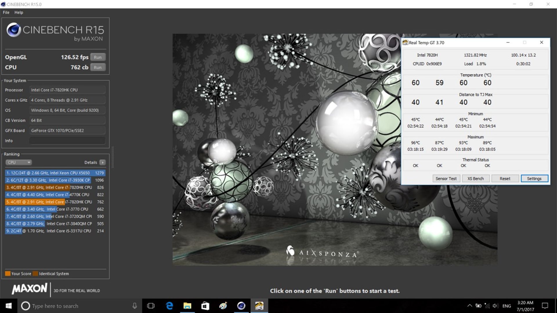 MSI GT73VR 7RE Titan SLI - Cinebench Temp