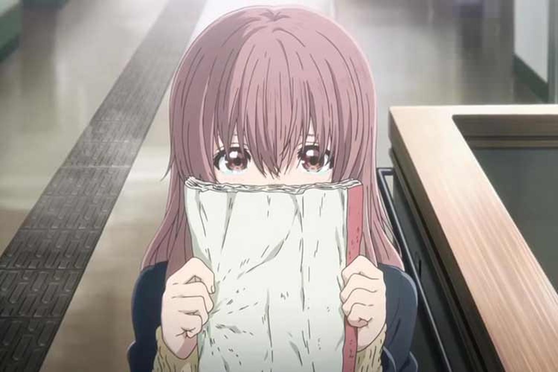 انیمه A Silent Voice و دختر غمگین با کتاب مدرسه