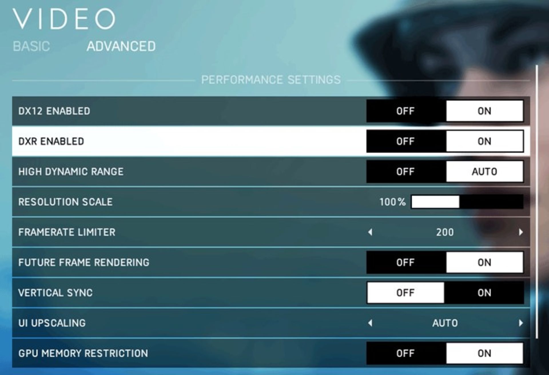 Battlefield V DXR Menu Settings