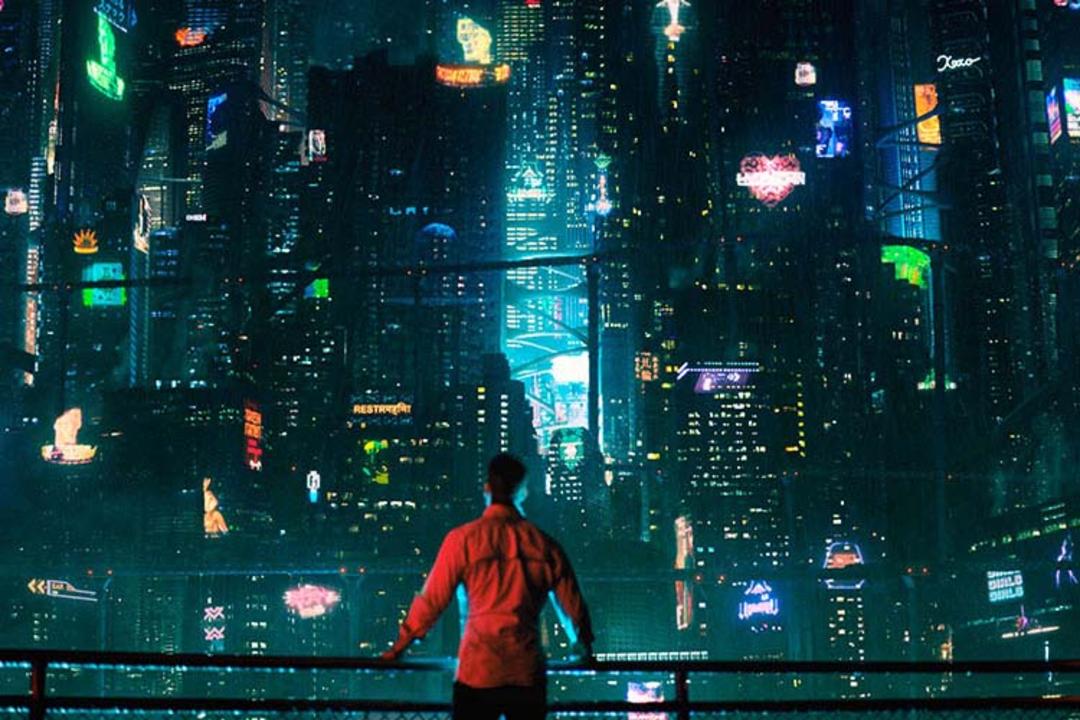 شخصیت اصلی سریال Altered Carbon در حال تماشای شهر