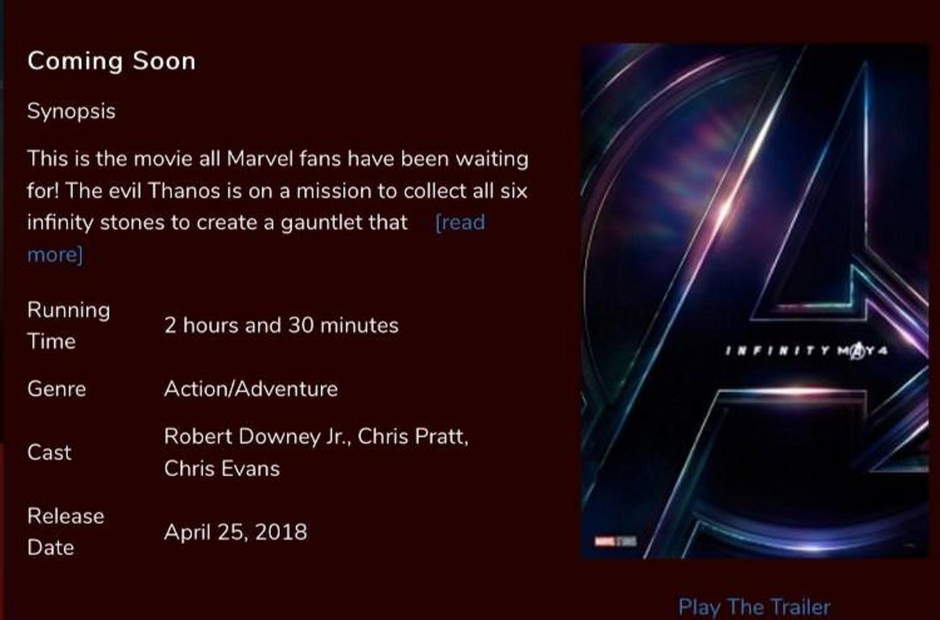 AVENGERS: INFINITY WAR Possible Run Time