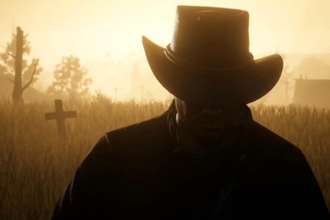 غروب آفتاب و صلیب بالای قبر در بازی Red Dead Redemption 2