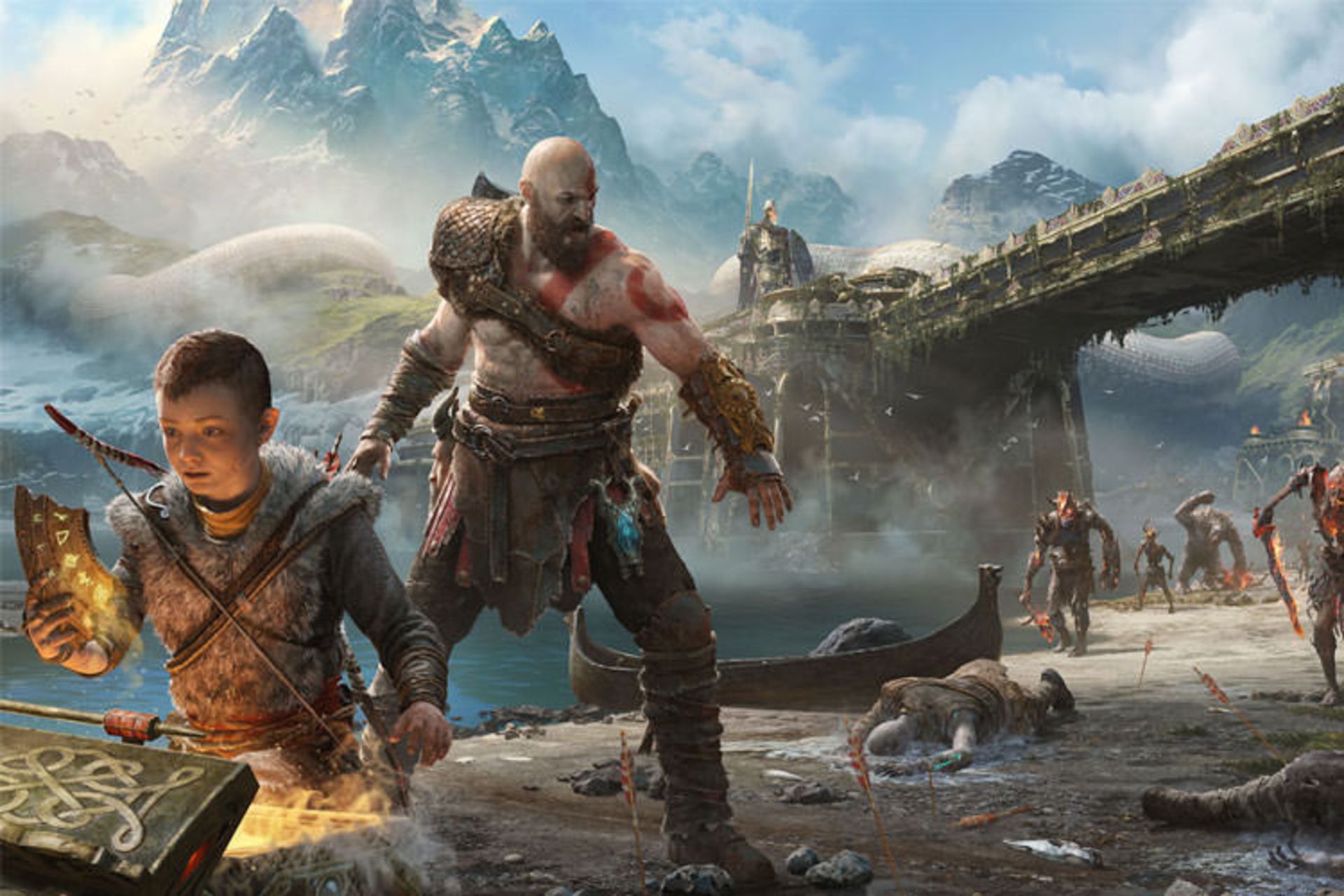 آترئوس در حال باز کردن صندوق‌ها در بازی God of War