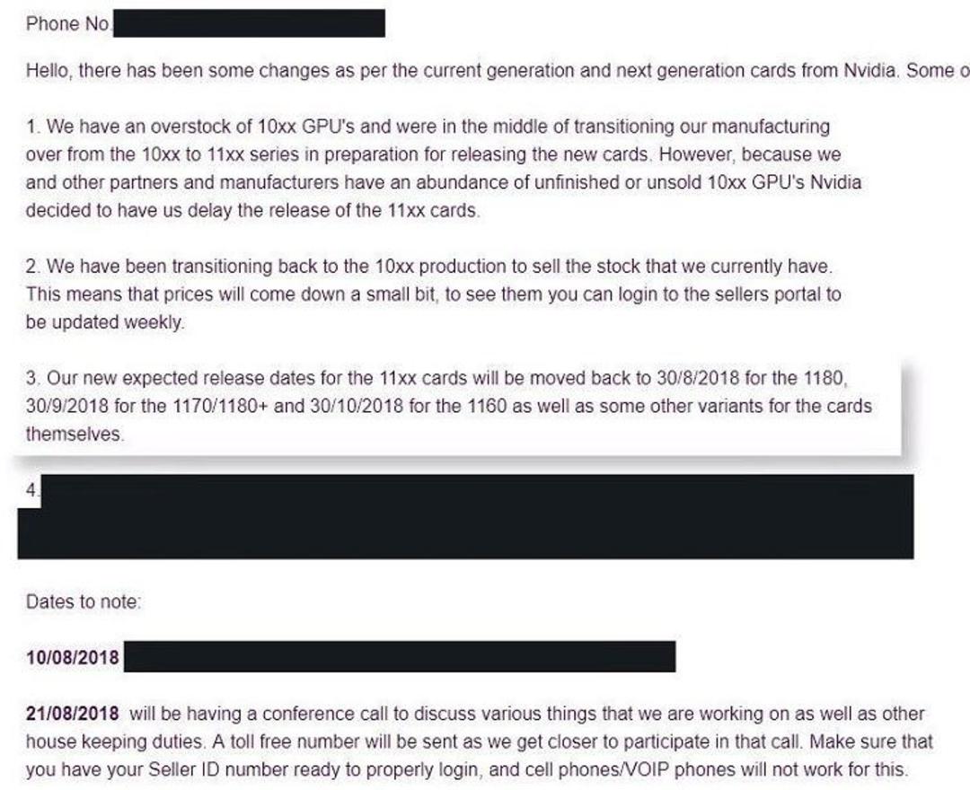 Nvidia GTX1180, 1170 and 1160 release dates leak