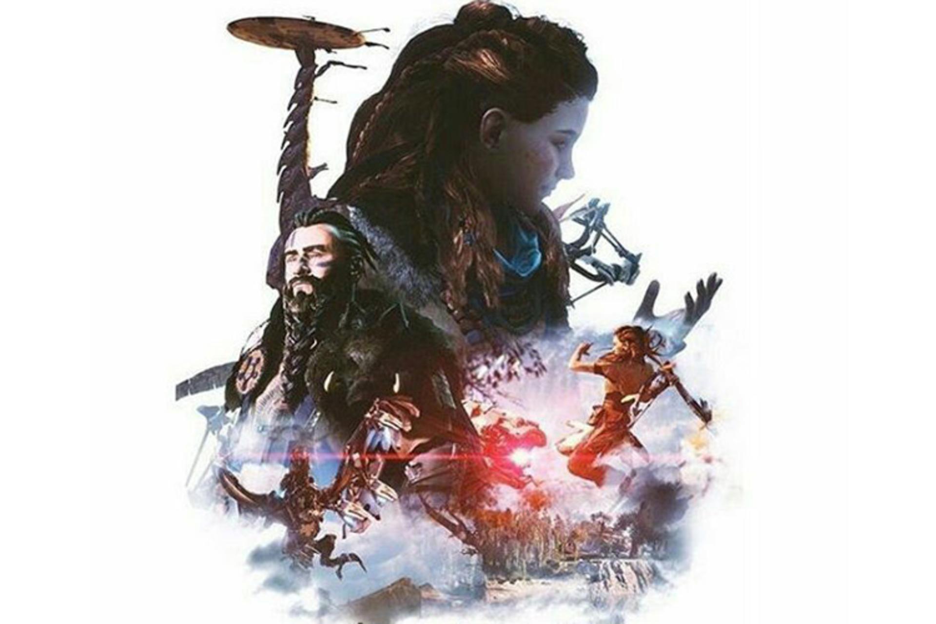 الوی در حال مبارزه با دشمنان در تصویر هنری Horizon Zero Dawn