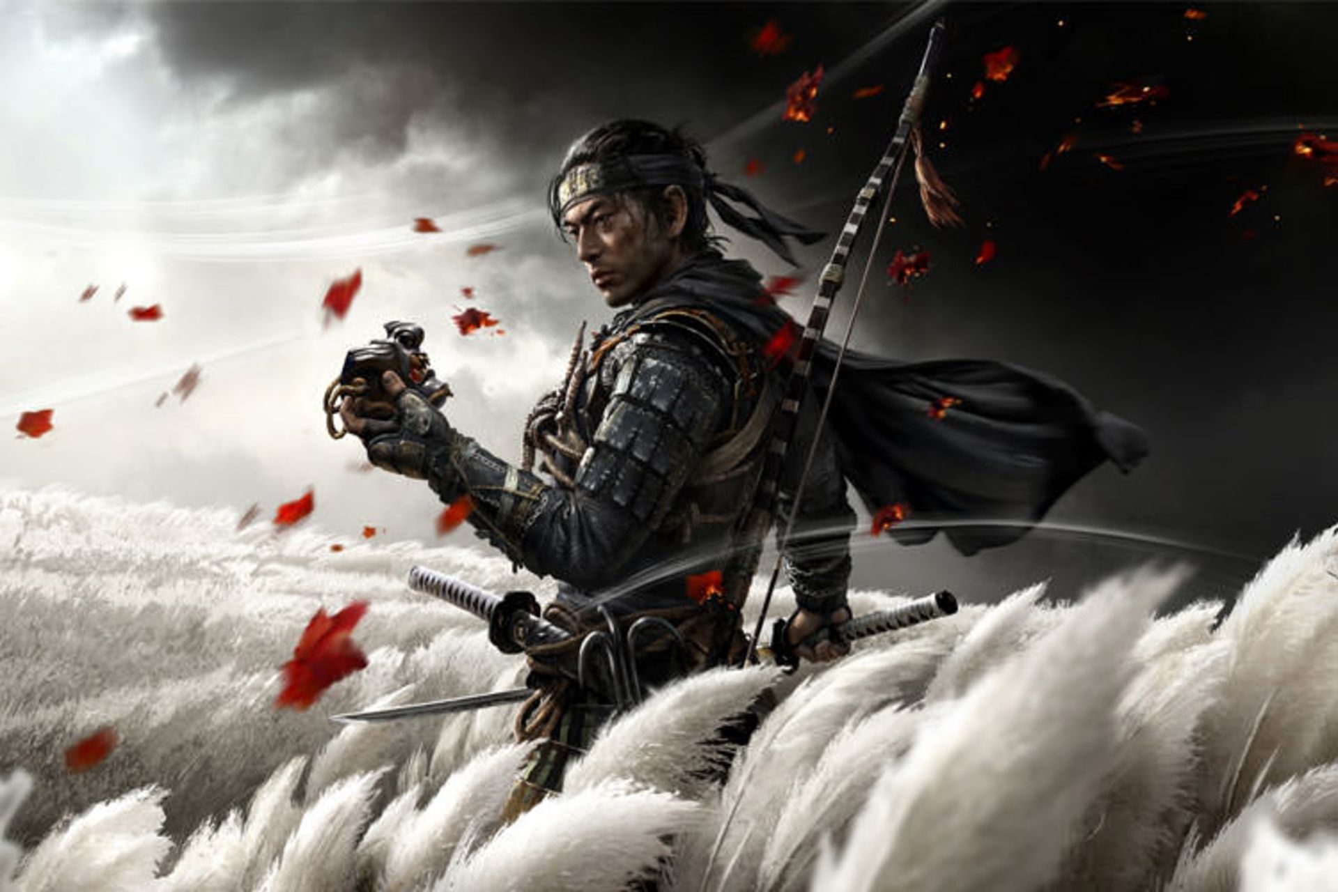 جین ساکای در حال درآوردن ماسک خود در Ghost of Tsushima