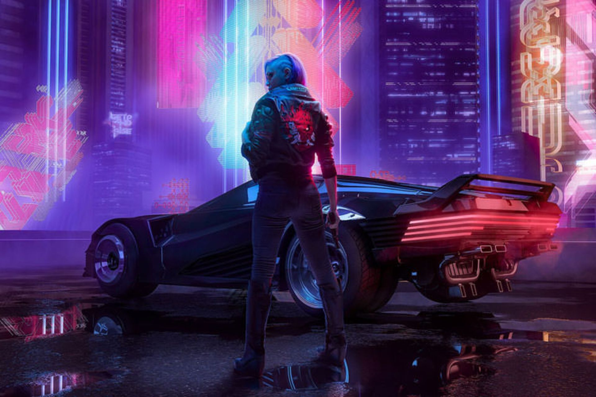 کاراکتر V ایستاده در کنار ماشین خود در Cyberpunk 2077