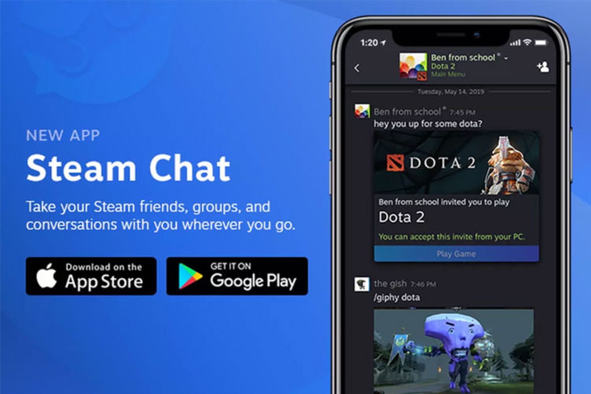برنامه موبایل Steam Chat