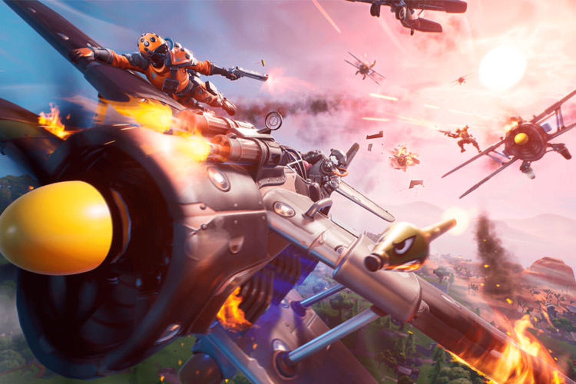 کاراکترهای فورتنایت در حال نبرد با هواپیما