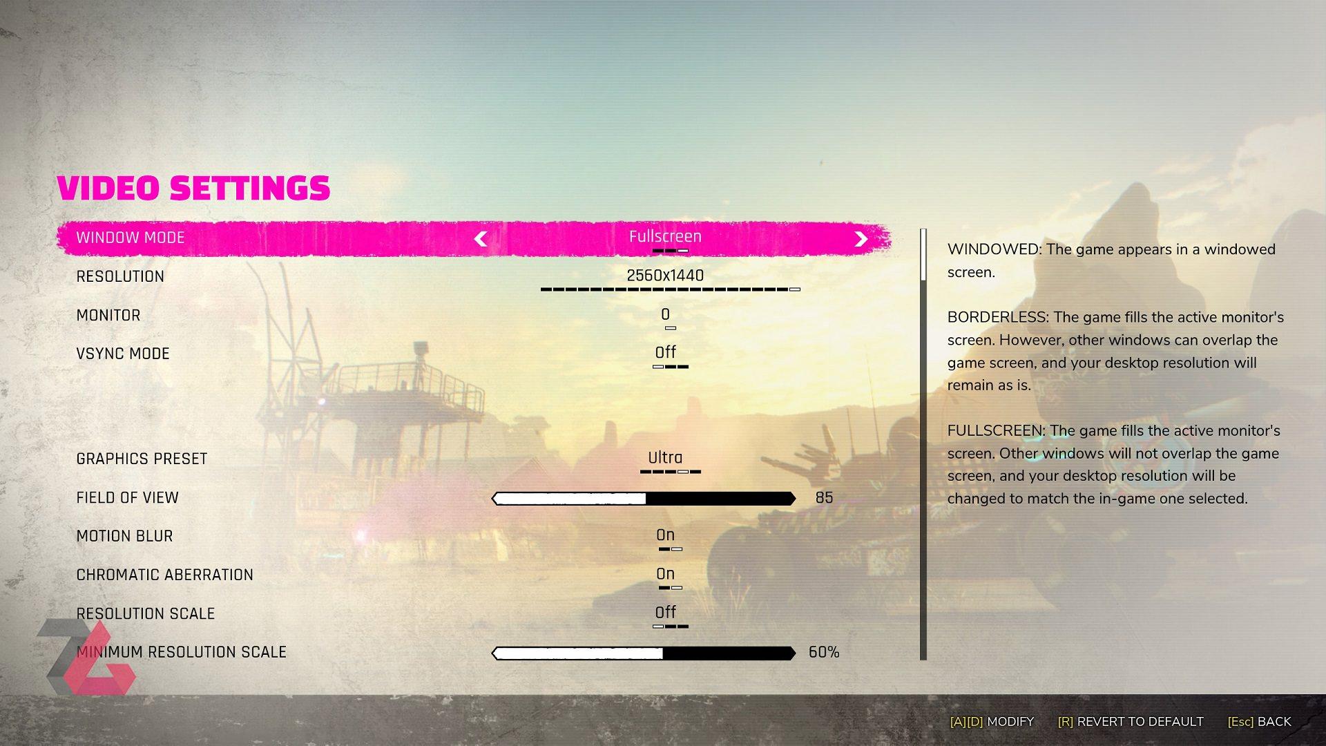 Rage 2 Video Setting Menu 1