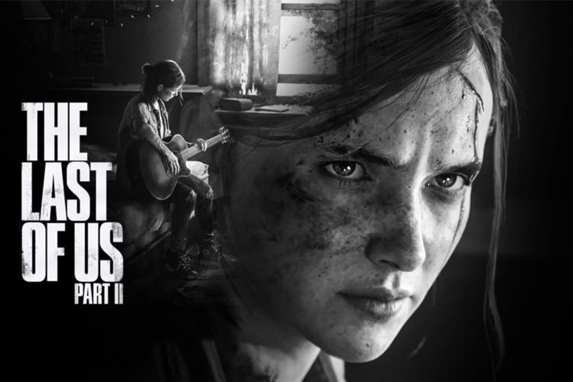 چهره خشمگین الی درکنار گیتار زدن در بازی The Last of Us Part II