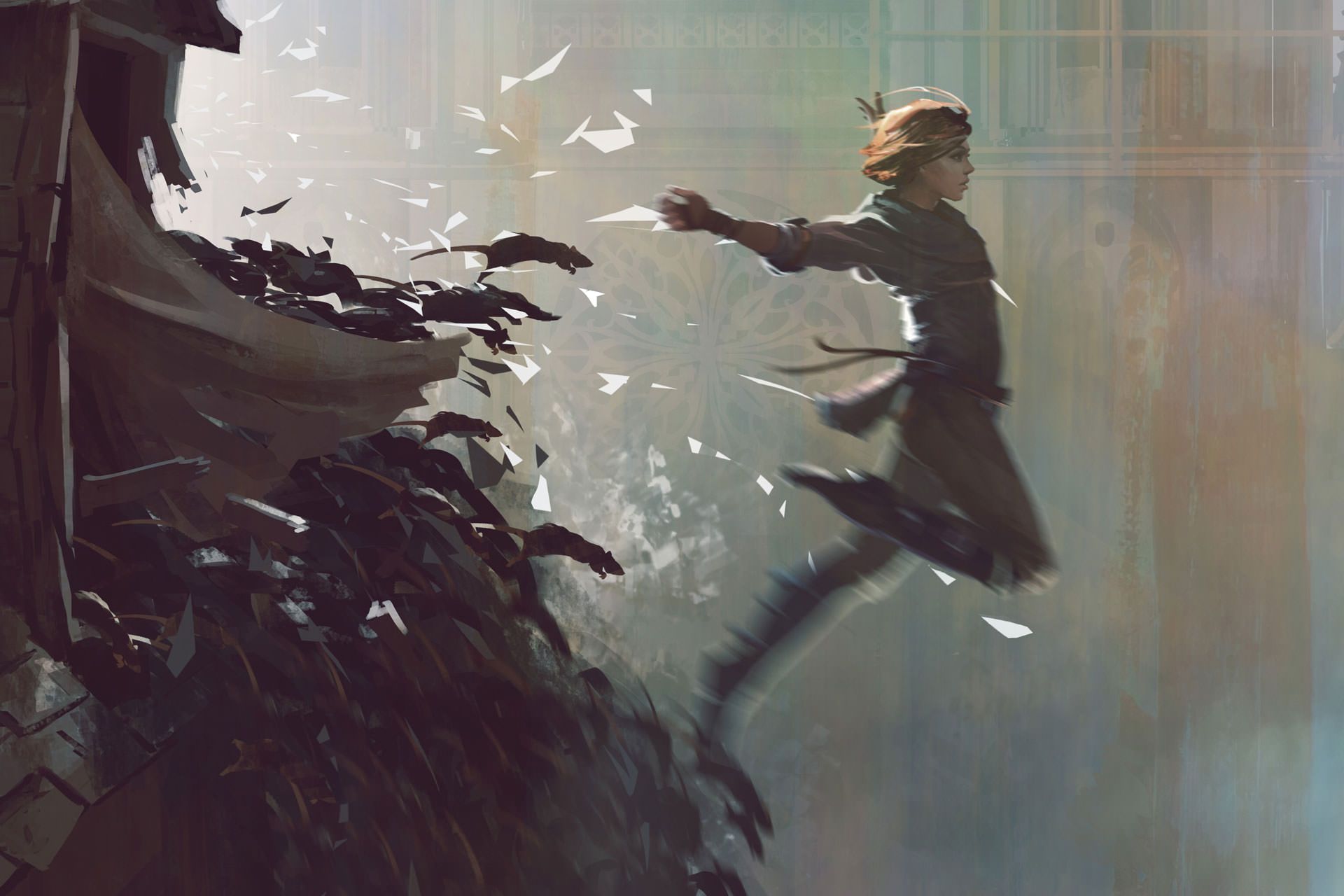 فرار امیسیا از دست موش‌ها در بازی A Plague Tale: Innocence 