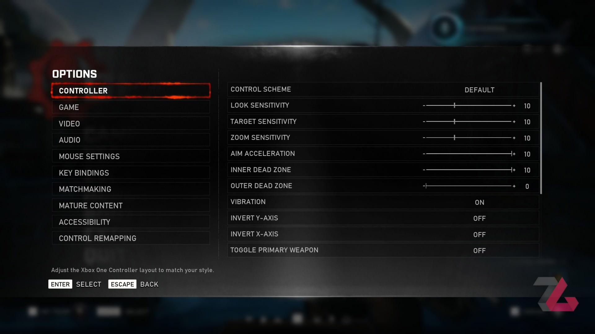Gears 5 Options Menu