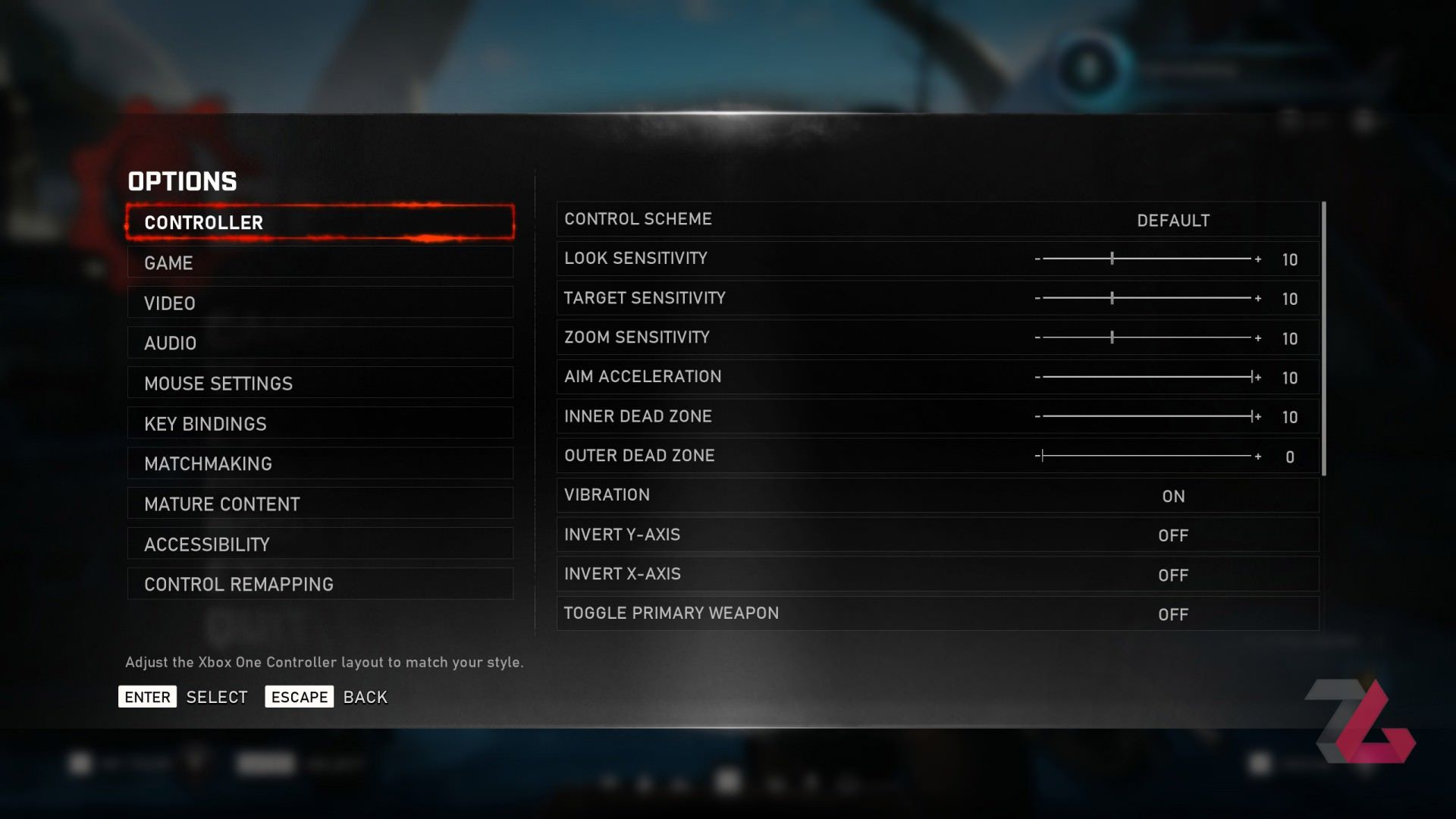 Gears 5 Options Menu