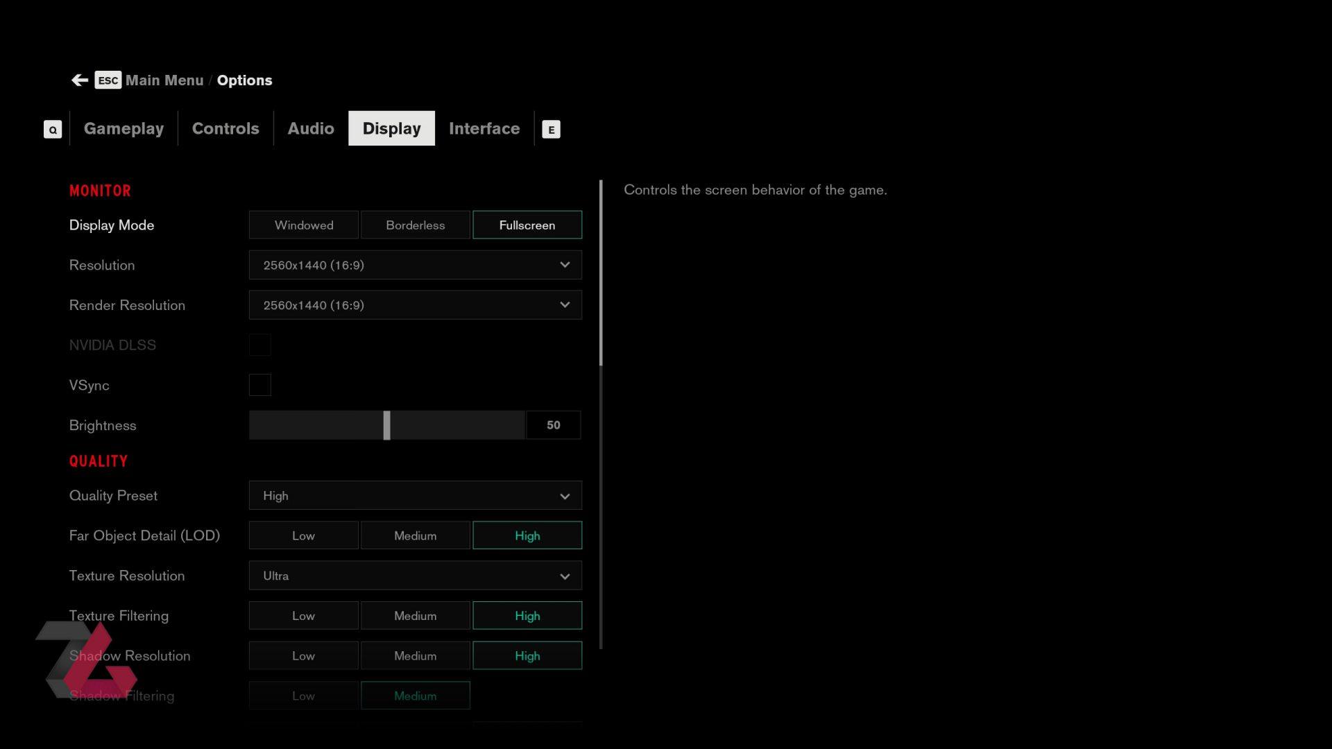 Control PC Game Display Menu