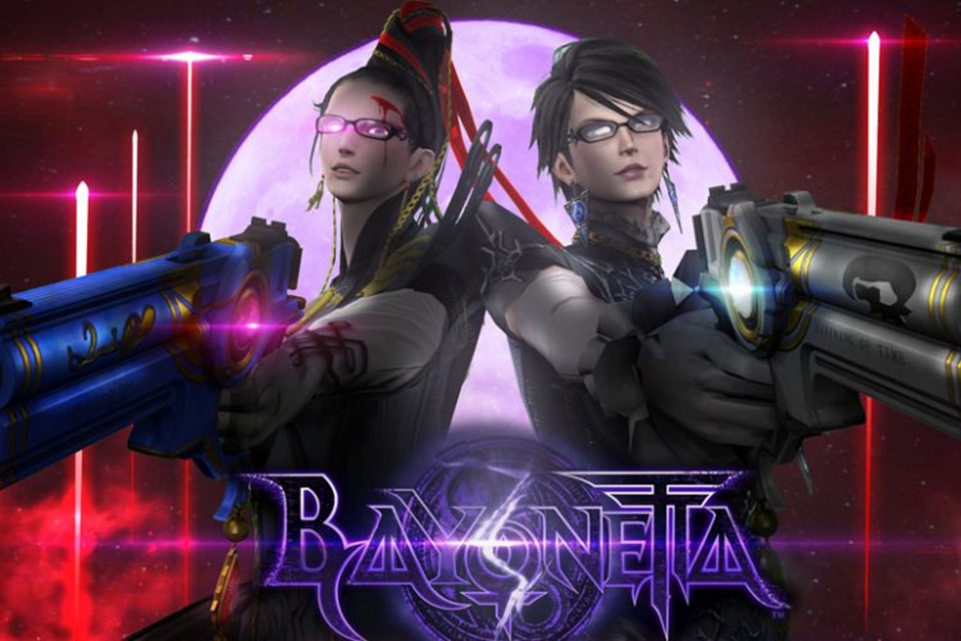 بایونتا در حال شلیک با دو ظاهر متفاوت خود در bayonetta 