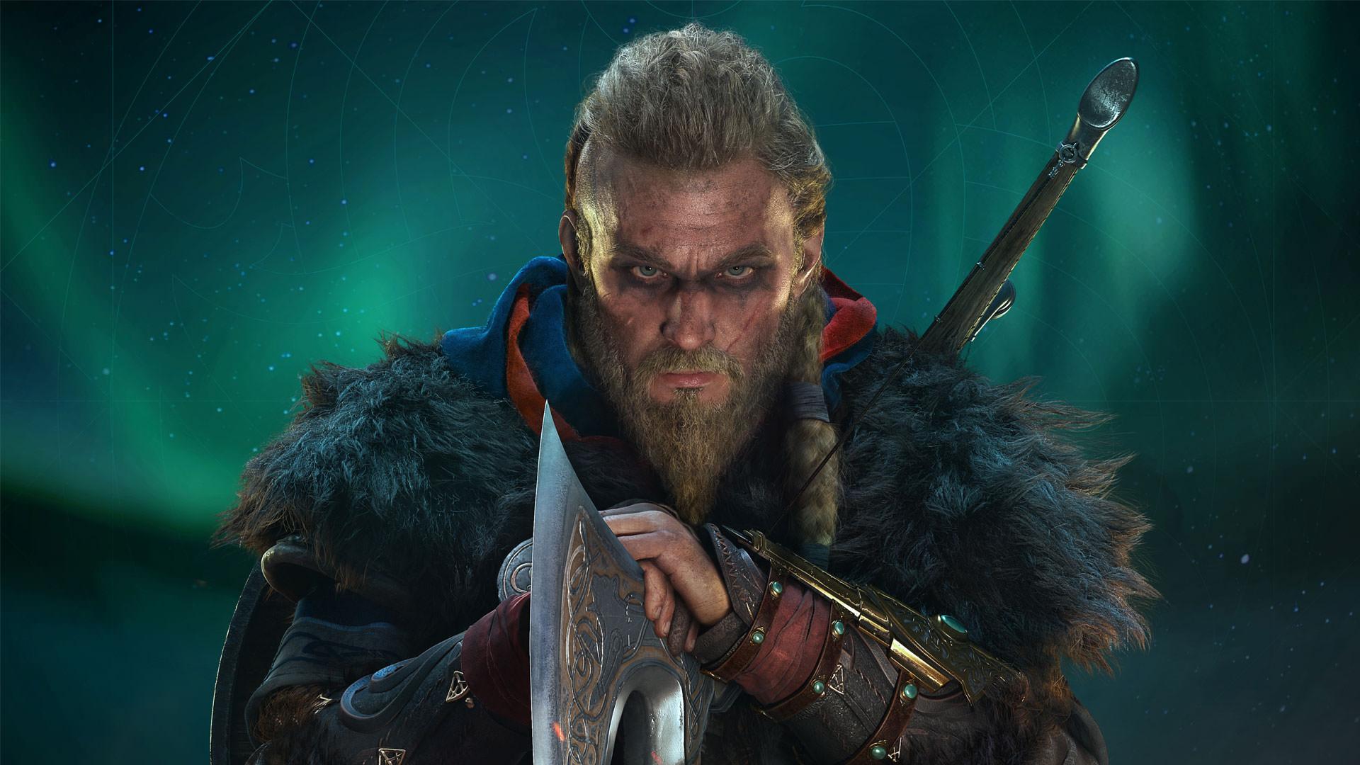 ایوور در حال تکیه به تبر خود در Assassin's Creed Valhalla