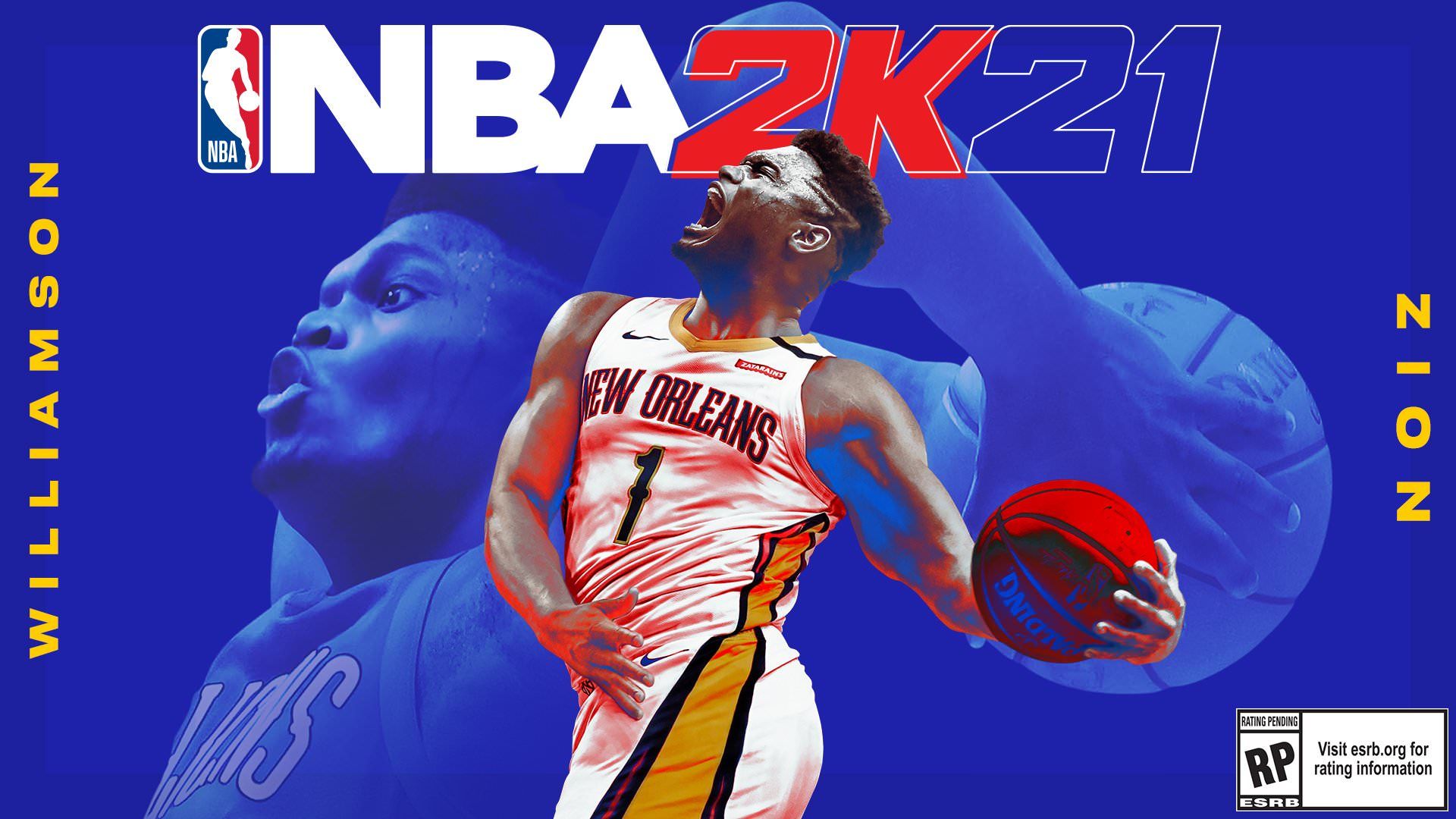 کاور بازی NBA 2K21 و بازیکن بستکتبال در حال پرش برای انداختن توپ در سبد