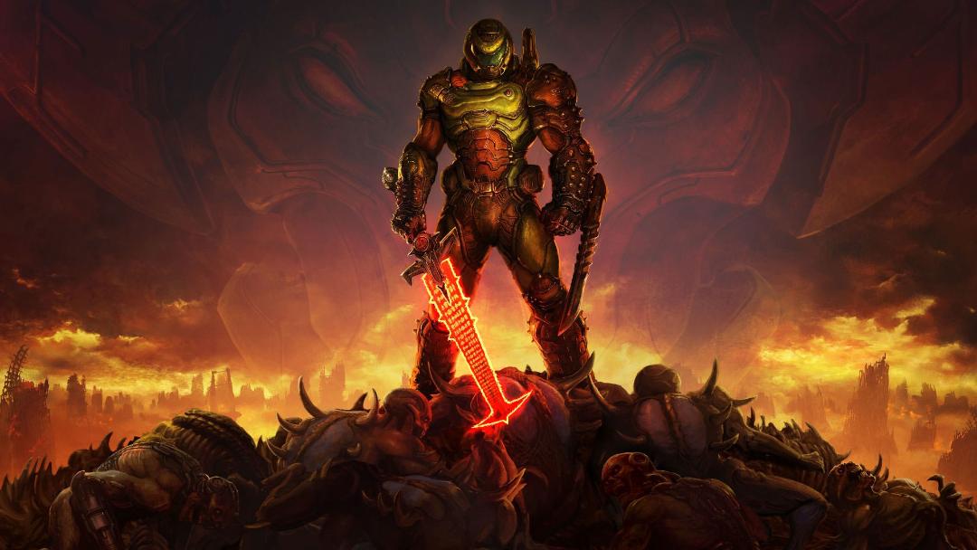دومگای ایستادی روی جنازه شیاطین در Doom Eternal