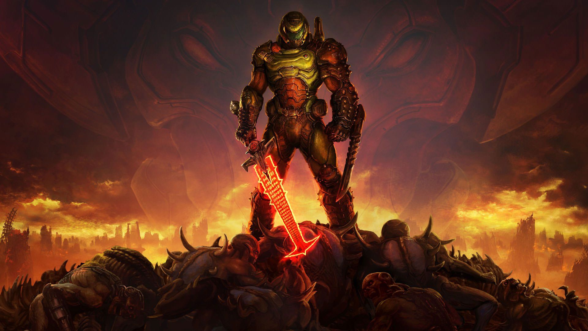 دومگای ایستادی روی جنازه شیاطین در Doom Eternal