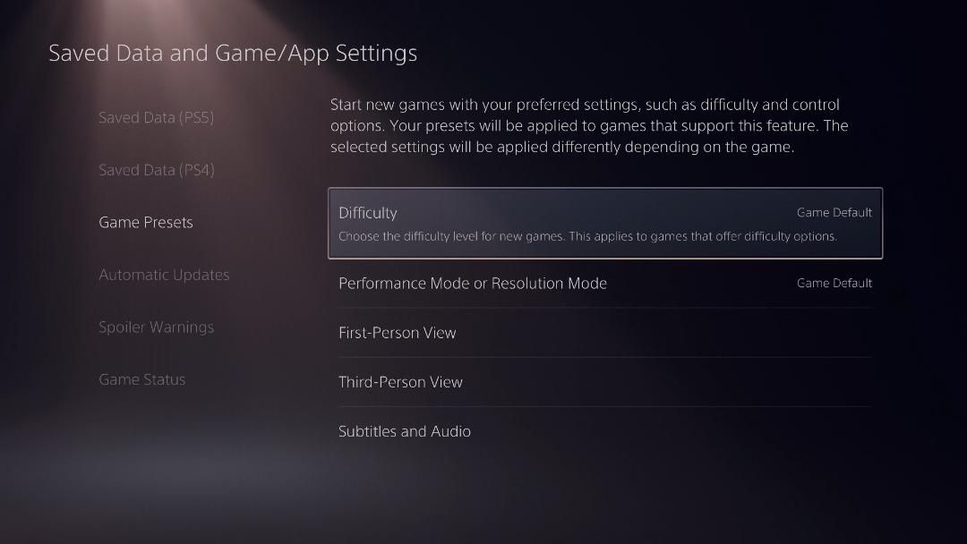 ویژگی جدید Game Presets در پلی استیشن 5 / PlayStation 5