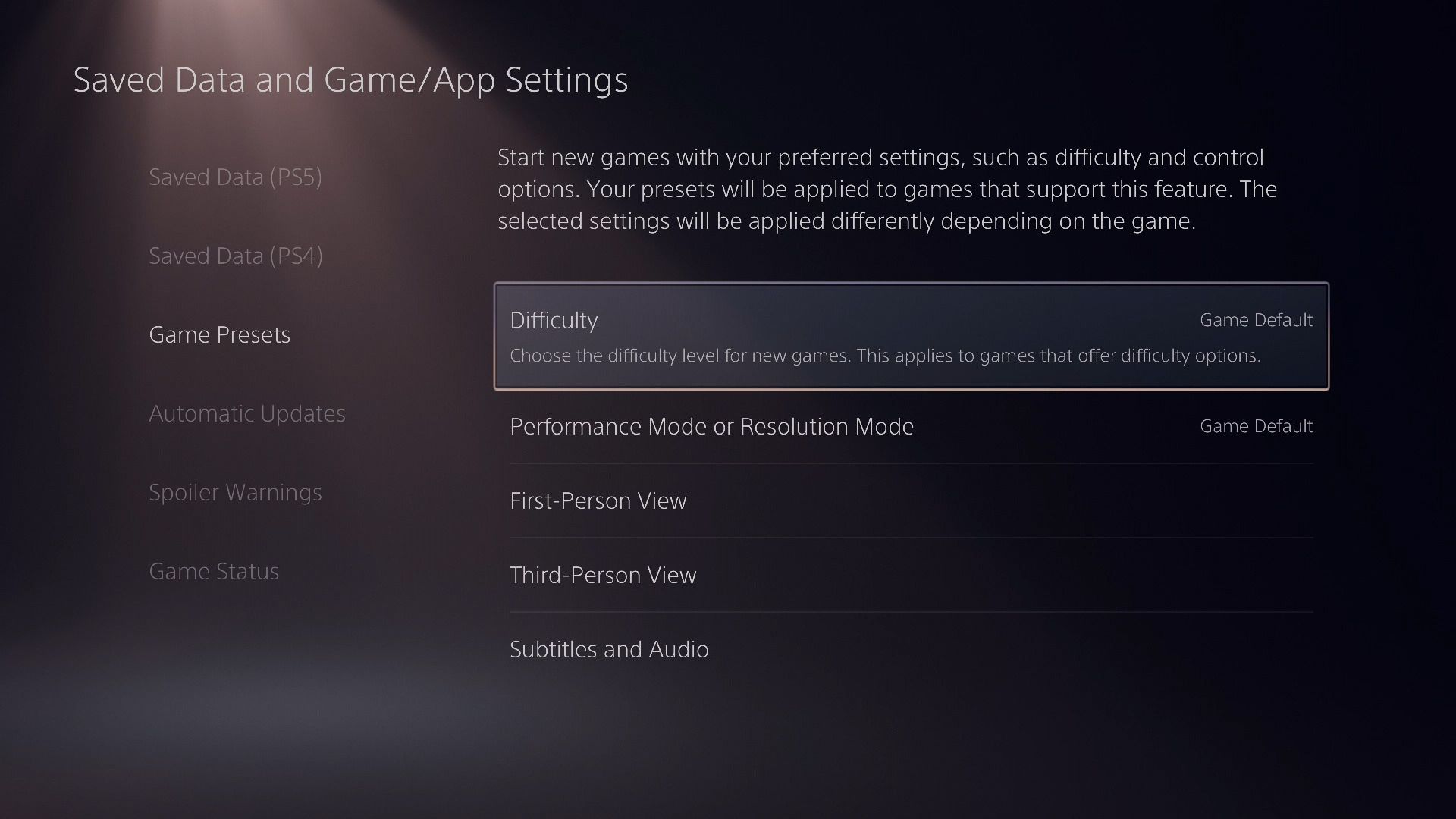 ویژگی جدید Game Presets در پلی استیشن 5 / PlayStation 5