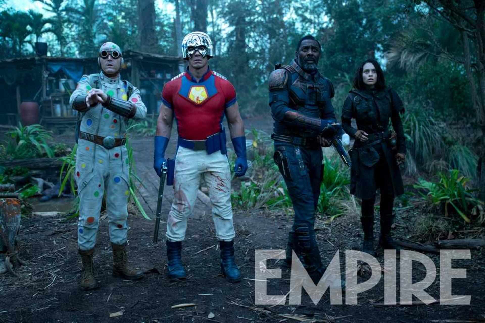 جان سینا، ادریس البا، دیوید دستمالچیان و دنیلا ملکیور در فیلم The Suicide Squad