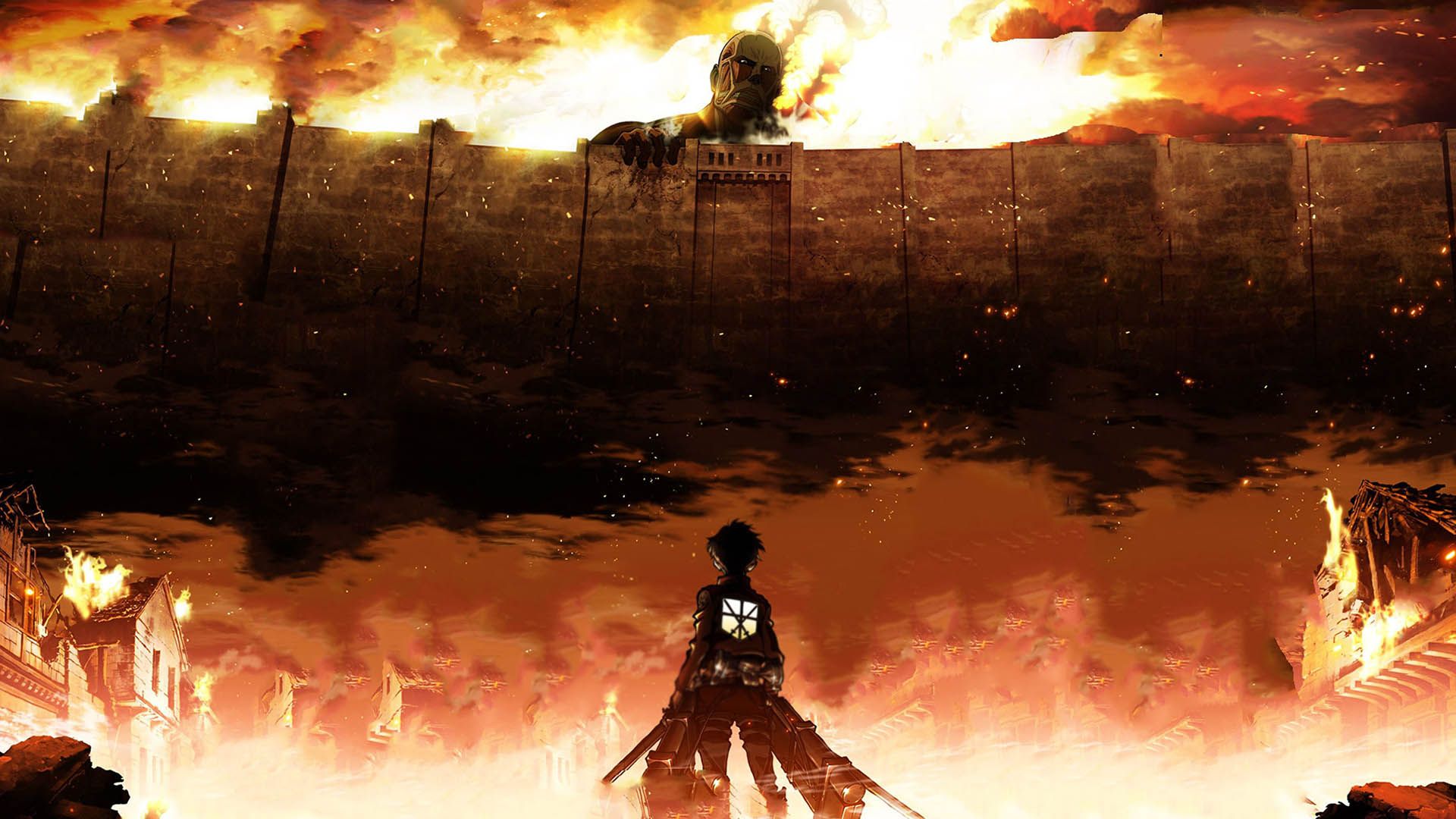تصویری از شخصیت شرور سریال attack on titan با حضور شخصیت اصلی این سریال 