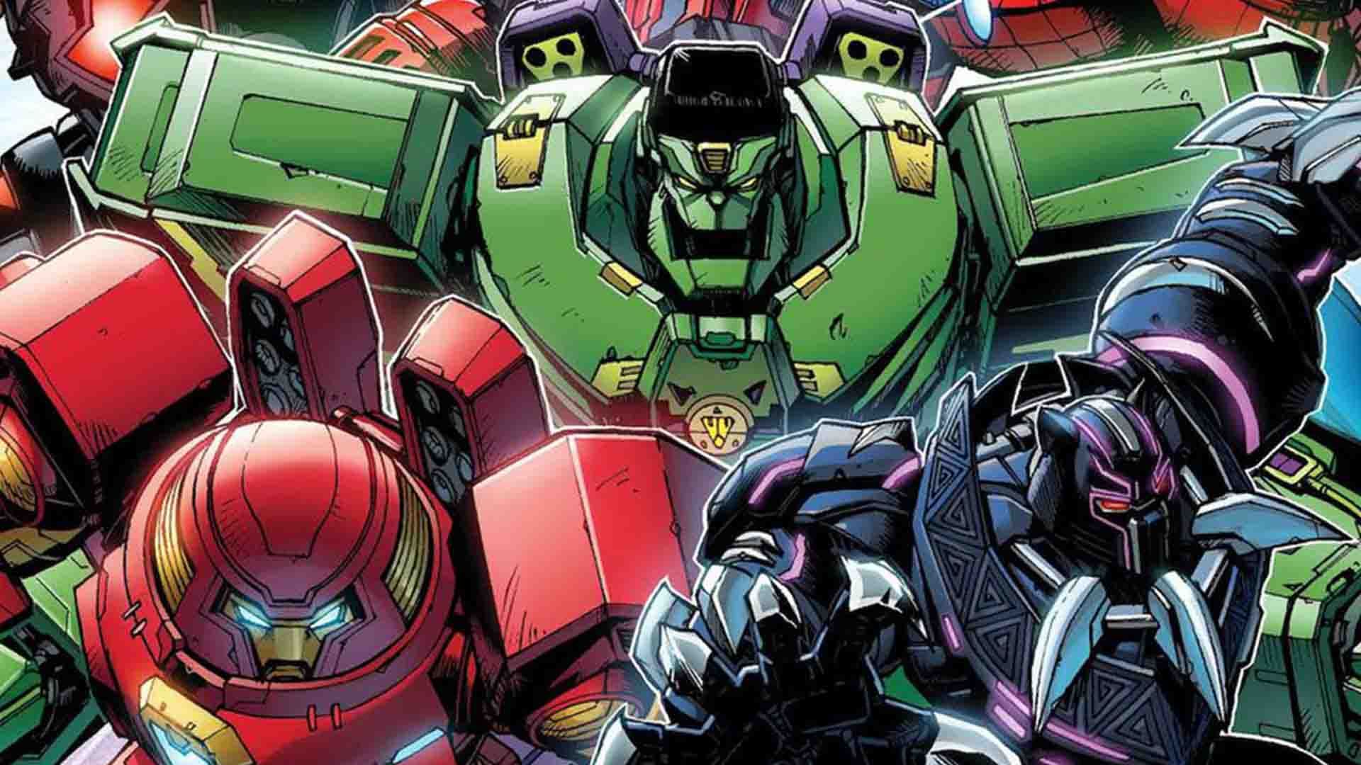 قهرمانان تیم انتقام جویان به همراه زره غول پیکری و رباتی در سری کتاب کمیک avengers mech strike