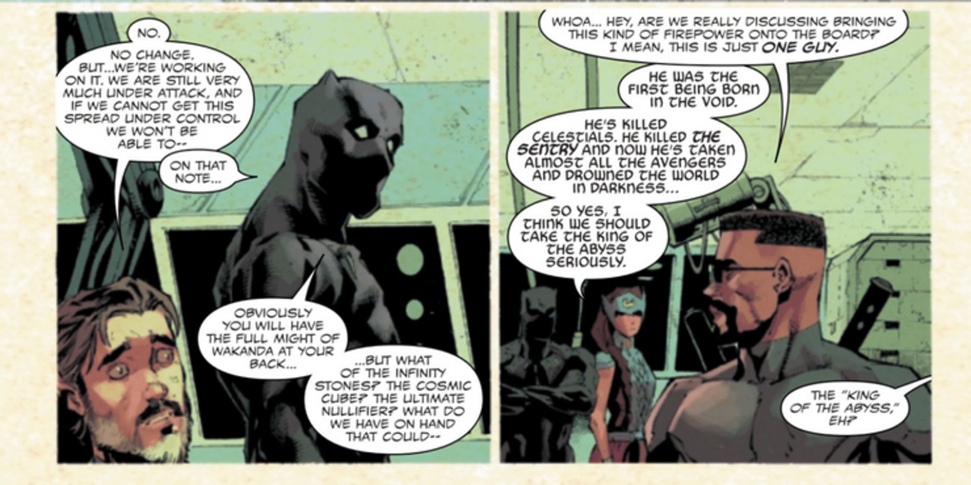 بلک پنتر در حال صحبت کردن با آقای شگفت‌انگیز و بلید