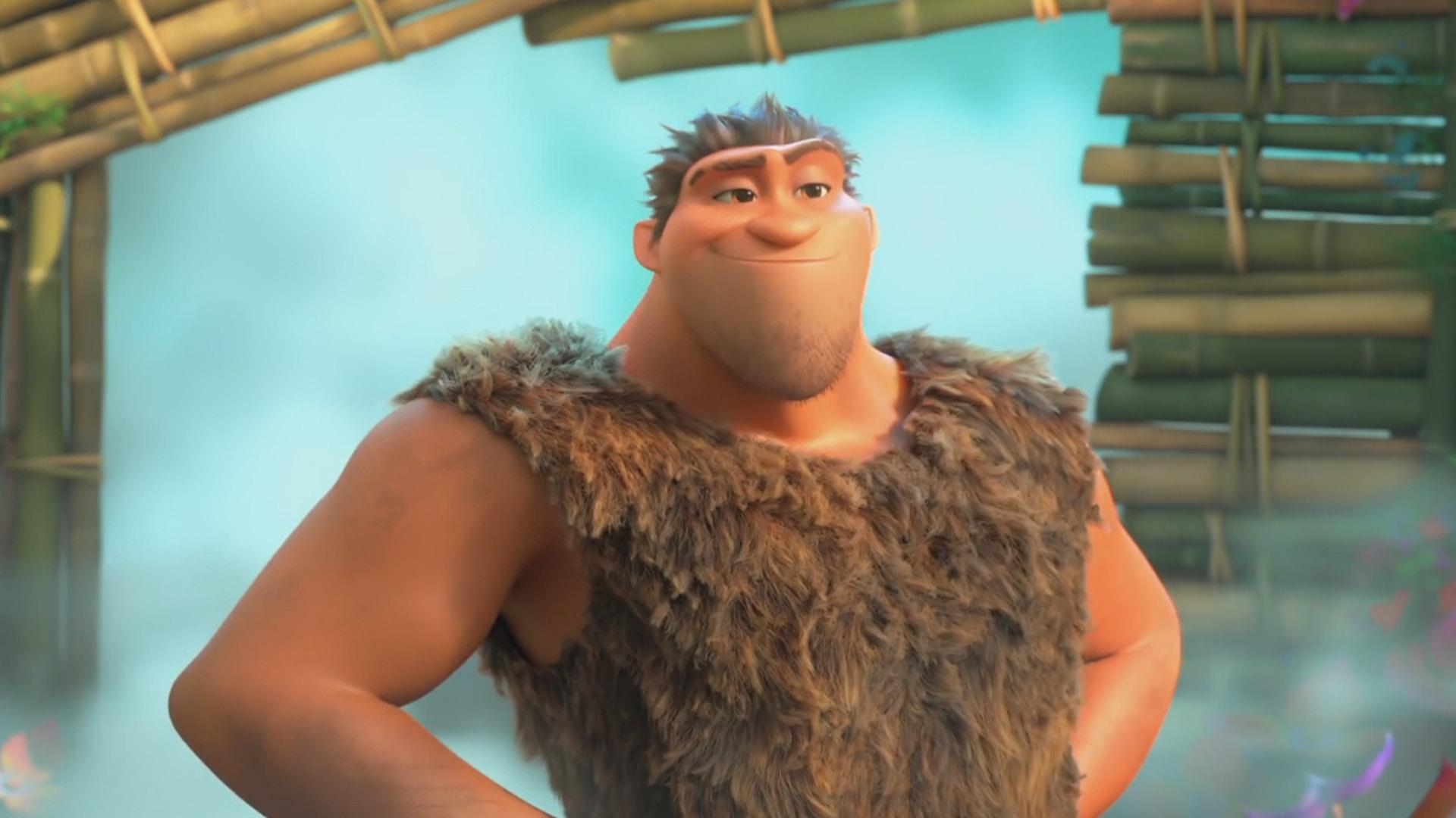 گراگ از The Croods با پشت زمینه‌ی مه و دیوار شکسته‌ی چوبی
