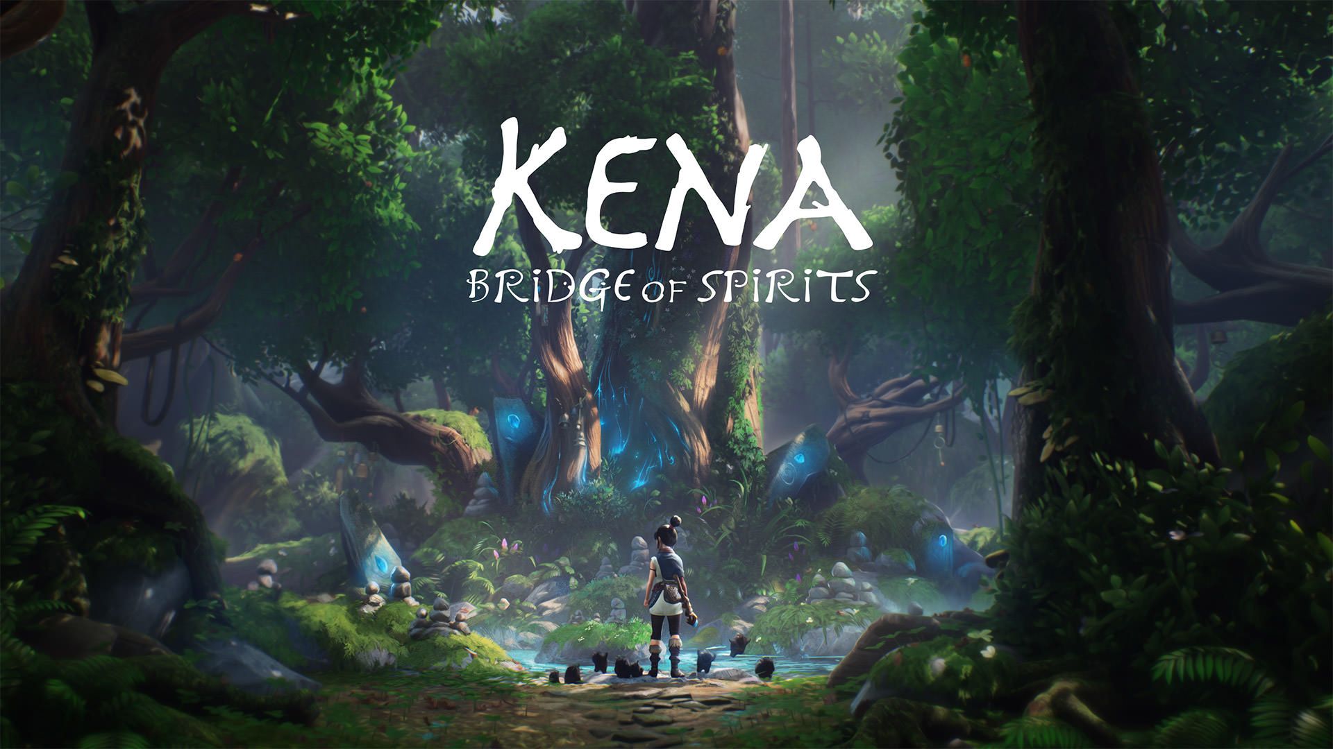 پوستر بازی Kena: Bridge of Spirits با حضور شخصیت اصلی در محیط بازی